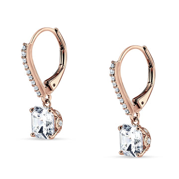 Asscher Cut Rose Tone, Cubic Zirconia Leverback Earrings 925 Sterling Silver Wholesale